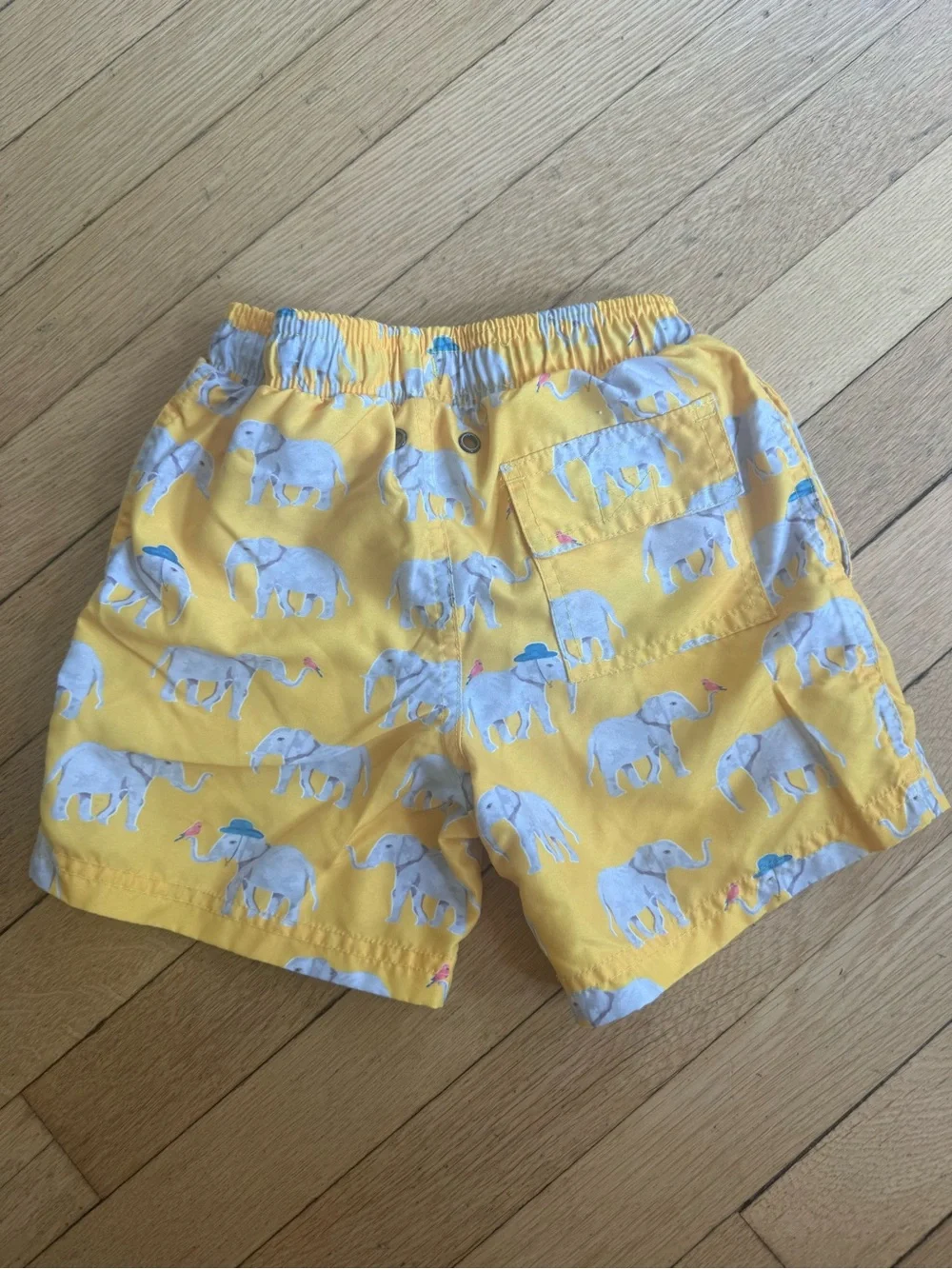 Egg New York Yellow Elephant Print Swim Shorts with Blue Drawstring Size 5